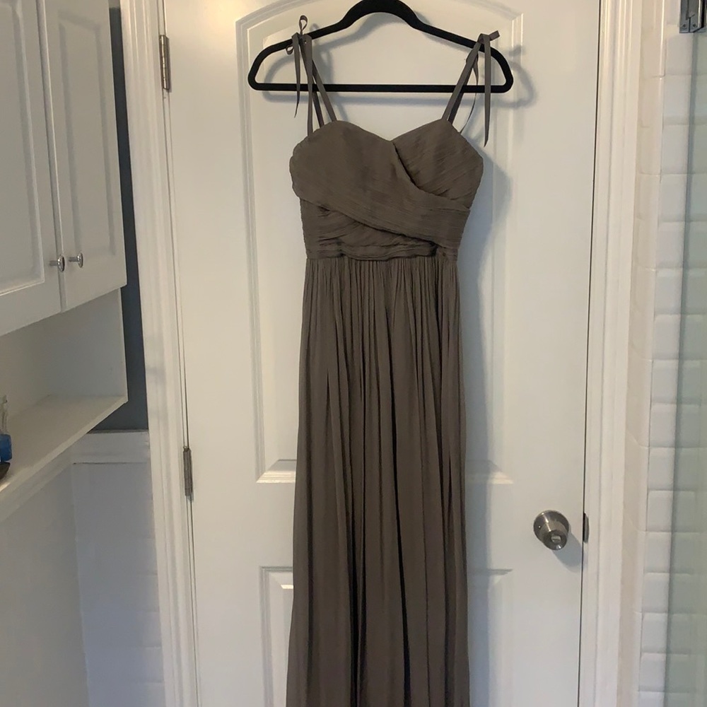 Jcrew arabelle grey chiffon crepe silk floor length bridesmaid dress 00